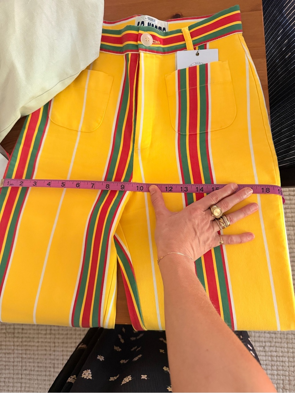 Spanish Brand La Veste Yellow Striped Straight-Leg Women's Pants - Picture 7 of 8